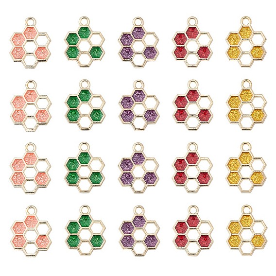 20 шт 5 цвета сплава эмалевые подвески, сотовый шарм