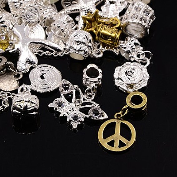 Alloy European Dangle Charms, Large Hole Pendants, Mixed Shapes, 27~96x9~23x7~10mm, Hole: 4.5~5.5mm