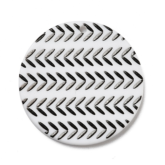 Arrow Pattern Opaque Acrylic Pendants, for DIY Earring Accessories, Flat Round