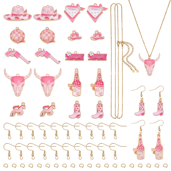 Наборы для самостоятельного изготовления сережек/ожерельев, включает в себя 20 шт. 10 стили подвеска из сплава и эмали в стиле ковбоя в западном стиле, 20 шт. 304 крючки для серег из нержавеющей стали, 20 шт. 304 открытые соединительные кольца из нержавеющей стали