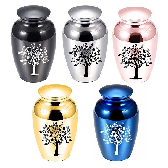 Aluminium Alloy Cremation Urn, For Commemorate Kinsfolk Cremains Container, Jar with Tree of Life Pattern