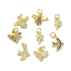 Real 18K Gold Plated Brass Pave Cubic Zirconia Pendants, with Jump Rings