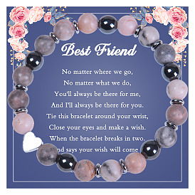 Natural Stone Bracelet Agate Crystal Friendship Sister Bracelet Peach Heart Bracelet Card