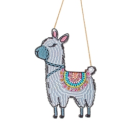 Kits de decoración colgante con pintura de diamante diy de alpaca/llama, incluyendo diamantes de imitación de resina, bolígrafo adhesivo de diamante, plato de bandeja y arcilla de cola