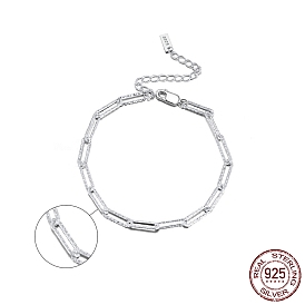 925 Sterling Silver Paperclip Chain Bracelets, with S925 Stamp
