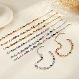 304 Теннисные браслеты из нержавеющей стали с разноцветными кубическими циркониями для женщин, нержавеющая сталь цвет / золотой