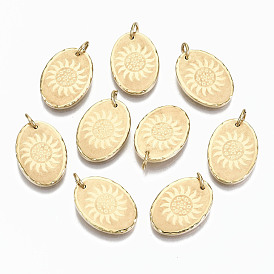 304 Stainless Steel Pendants, with Jump Rings, Oval with Sun