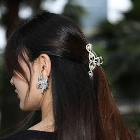 Metal Hair Claw Clip for Women - Elegant Four-Eyed Pearl Design, Perfect for Ponytails and Updos