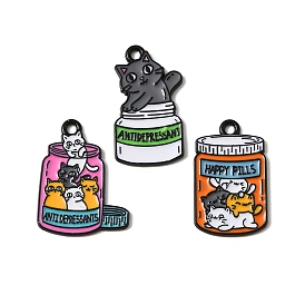 Подвески из эмали и сплава, В форме кошки с подвесками в виде бутылок