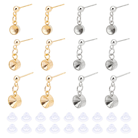 Unicraftale 24Pcs 3 Styles 304 Stainless Steel Stud Earring Settings, with 24Pcs Plastic Ear Nuts