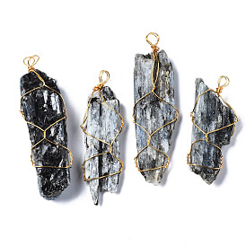 Natural Kyanite Big Pendants, with Light Gold Tone Brass Findings, Nuggets, Electroplate