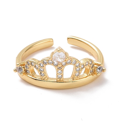 Clear Cubic Zirconia Crown Open Cuff Ring, Brass Jewelry for Women, Cadmium Free & Lead Free