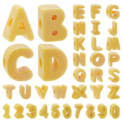 Непрозрачные акриловые бусины, число и буква, желтые