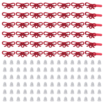 42Pcs Alloy Bowknot Stud Earring Findings, with 304 Stainless Steel Needles, with Loop, with 84Pcs Plastic Ear Nuts