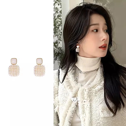 Alloy & Acrylic Dangle Earrings, with Imitation Pearl Beads Earrings for Women 925 Sterling Silver Pins