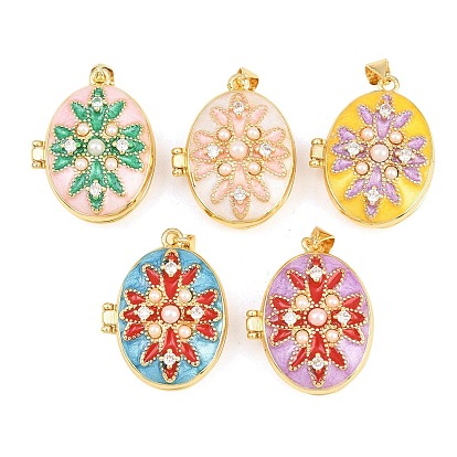 Подвески латуни медальон, с эмалью и абс пластика имитация жемчуга, без кадмия и без свинца, реальный 18 k позолоченный, стойки покрытие, долговечный, овальные амулеты