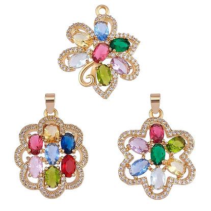 3 piezas de amuletos de flores de zirconia cúbica amuletos chapados en oro micro pavé delicados amuletos de flores para la fabricación de collares y pulseras