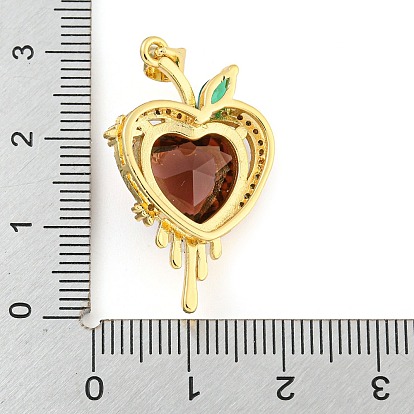 Rack Plating Brass Micro Pave Clear Cubic Zirconia Pendants, with Glass, Long-Lasting Plated, Cadmium Free & Lead Free, Real 18K Gold Plated, Heart Charms