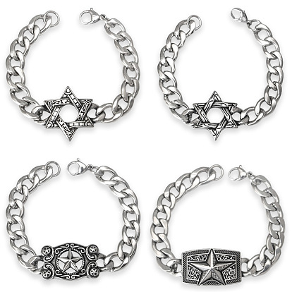 Панк и викинг 304 браслеты из нержавеющей стали, Браслеты-цепочки для женщин и мужчин, античное серебро