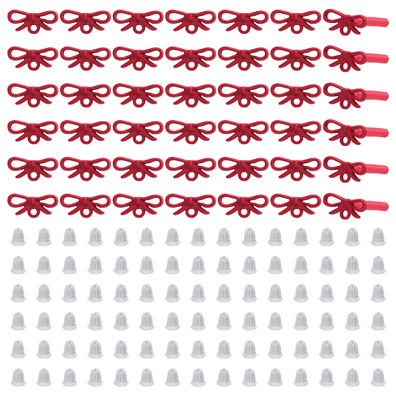 42Pcs Alloy Bowknot Stud Earring Findings, with 304 Stainless Steel Needles, with Loop, with 84Pcs Plastic Ear Nuts