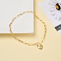 Brass Micro Pave Clear Cubic Zirconia Heart Padlock Pendant Necklaces, with Paperclip Chains
