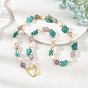 Collares de cuentas de piedra natural sin tratar, redondas y en bruto, y perlas de patata con colgantes de cierre de mosquetón de latón., dorado
