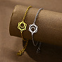 304 Stainless Steel Lotus Flower Link Bracelets, Cable Chain Bracelets for Women