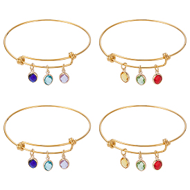 4 шт. 2 стили 304 браслеты из нержавеющей стали с подвесками для женщин, овальные, с латунной стеклянными подвесками