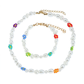 Ensemble collier et bracelet de perles chic pour mariage ou soirée