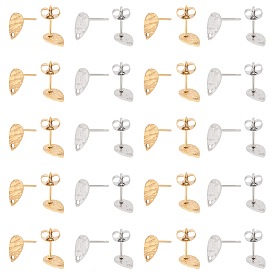 40 шт. 2 цвета 304 детали серьги-гвоздики из нержавеющей стали, с отверстием, текстурированная слеза