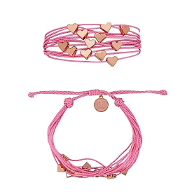 Multi String Cord Bracelet with Initial Letter M Charm, Heart Adjustable Bracelet for Women