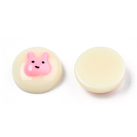 Opaque Resin Enamel Cabochons, Half Round with Pearl Pink Rabbit