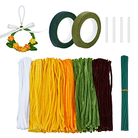 6 наборы самодельных плюшевых палочек, средство для чистки труб, стебли из синели из полиэстера, с железным сердечником, с 2 рулонами бумажной флористической клейкой ленты для обертывания стебля букета, 4шт. термоплавкие пластиковые клеевые стержни, материал для детских поделок