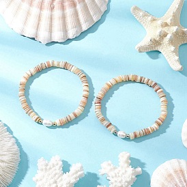 2шт. натуральный культивированный пресноводный жемчуг, ракушки и латунные бусины-разделители, эластичные браслеты для женщин