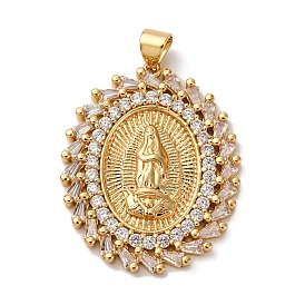 Латунные микропаве прозрачные подвески с фианитом, овал с подвесками Девы Марии, стойки покрытие, прочное покрытие, без кадмия и без свинца