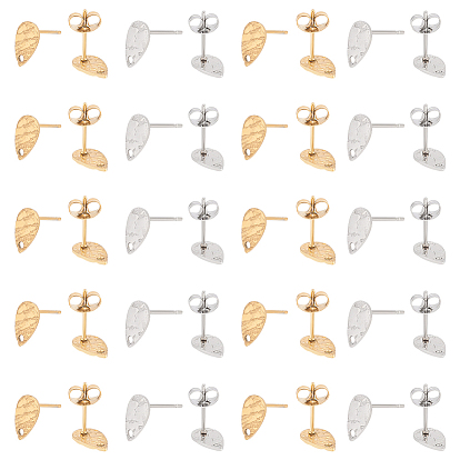 40 шт. 2 цвета 304 детали серьги-гвоздики из нержавеющей стали, с отверстием, текстурированная слеза