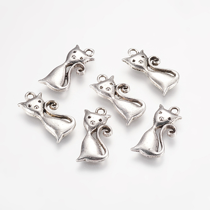 Старинные тибетском стиле сплава кошка подвески, без кадмия и без свинца, 24x11x3 мм, Отверстие : 2 мм , около 694 шт / 1000 г