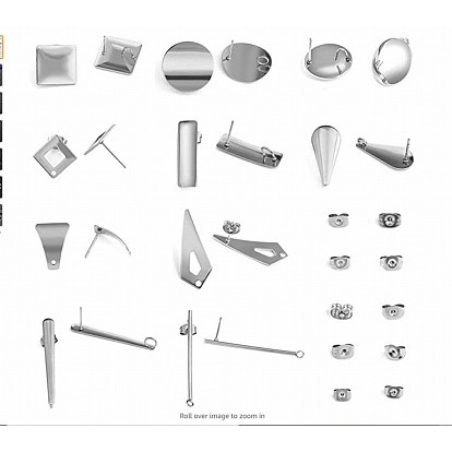 304 Stainless Steel Stud Earring Findings, with Loop, Ear Nuts/Earring Backs, Mixed Shapes