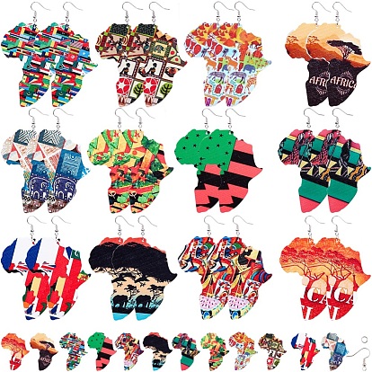 Sunnyclue изготовление серег своими руками, с распечатанным распылением дерева большие подвески, латунные крючки для серьги и железные кольца, Карта Африки