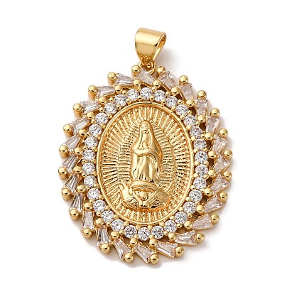 Латунные микропаве прозрачные подвески с фианитом, овал с подвесками Девы Марии, стойки покрытие, прочное покрытие, без кадмия и без свинца