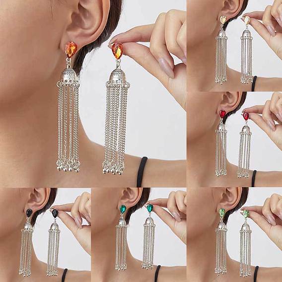 Alloy Rhinestone Chandelier Earrings for Women, Tassel Earrings, Teardrop, Antique Silver