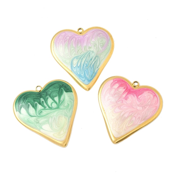 304 нержавеющей стальной эмали подвески, сердце прелести, ионное покрытие (ip), реальный 18 k позолоченный
