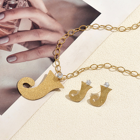 201 Stainless Steel Letter J Pendant Necklace & Stud Earring Set for Women Party and Formal Wear
