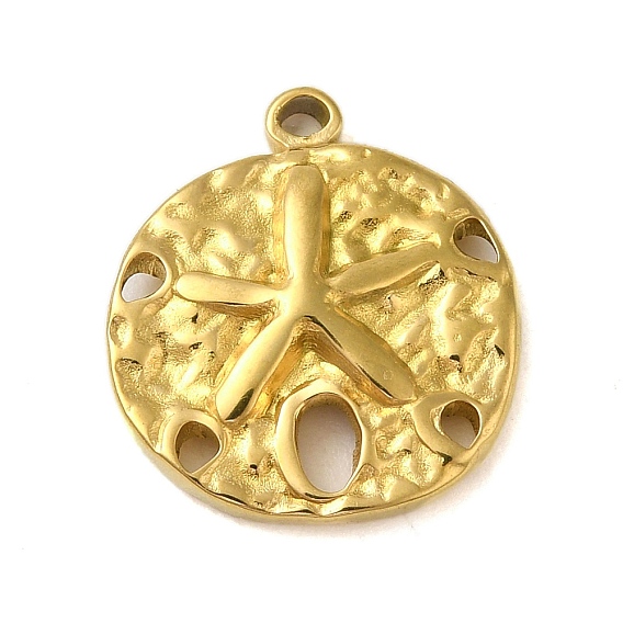 Ионное покрытие (ip) 304 подвески из нержавеющей стали, шарм песчаного доллара, , плоская круглая с подвеской в виде морской звезды