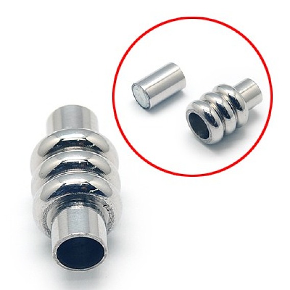 304 Stainless Steel Magnetic Clasps with Glue-in Ends, Column, 20x10mm, Hole: 5mm