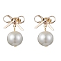 Brass Bowknot Dangle Stud Earrings, with Shell Pearl for Women