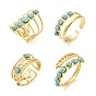 Synthetic Turquoise Beaded Open Cuff Ring, 304 Stainless Steel Hollow Ring