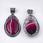 Natural Gemstones Big Pendants, with Alloy Findings, Oval, Antique Silver