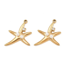 304 подвески из нержавеющей стали, морская звезда, с абс пластмассовыми жемчужными бисером, без кадмия, без никеля и без свинца, ионное покрытие (ip)