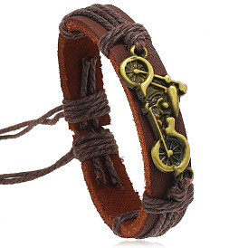 Браслеты из плетеного мотоциклетного сплава, коровьей кожи и джутового шнура для мужчин, античная бронза